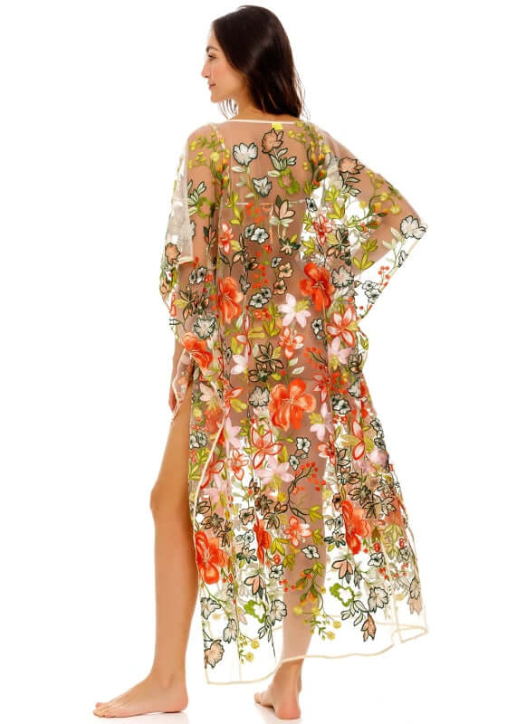 Lucerna Tunic Ete by Agua Bendita, showcasing floral embroidery on a lightweight, airy cover-up.