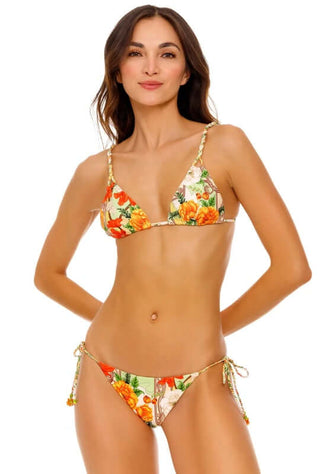 Nury Bikini Ete by Agua Bendita, featuring a floral print and adjustable twill straps for a personalized fit.
