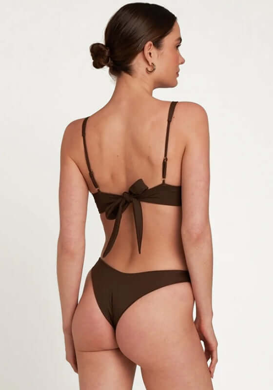 Fiji Bikini Bottom Espresso by vendor, showcasing a model wearing a brown bikini from the back with a tied design.