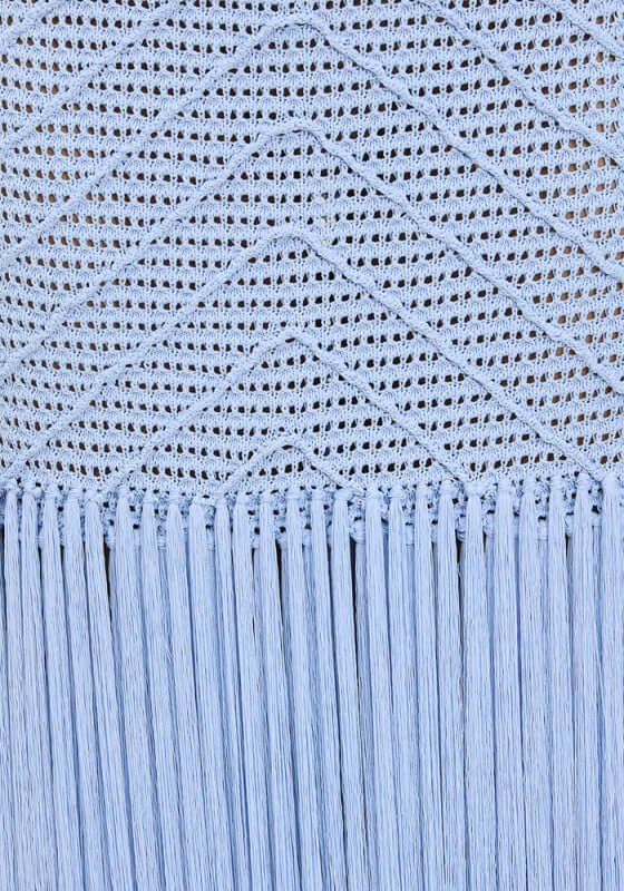 Leiza Dress Skylar by Devon Windsor, fine knit fabric with delicate ladder details and flowing long fringe.