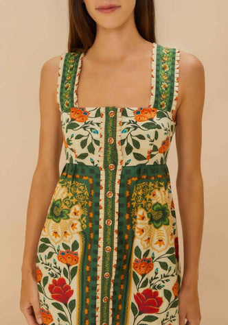 Sand Garden Tapestry Maxi Dress by Farm Rio showcasing vibrant floral patterns and a square neckline.