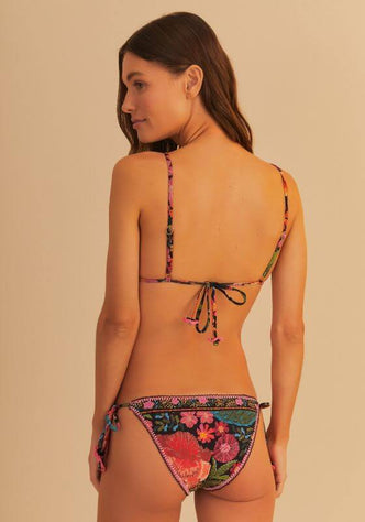 Stitched Garden Bikini Black by Farm Rio, showcasing the vibrant stitched garden pattern on the back of the bikini.