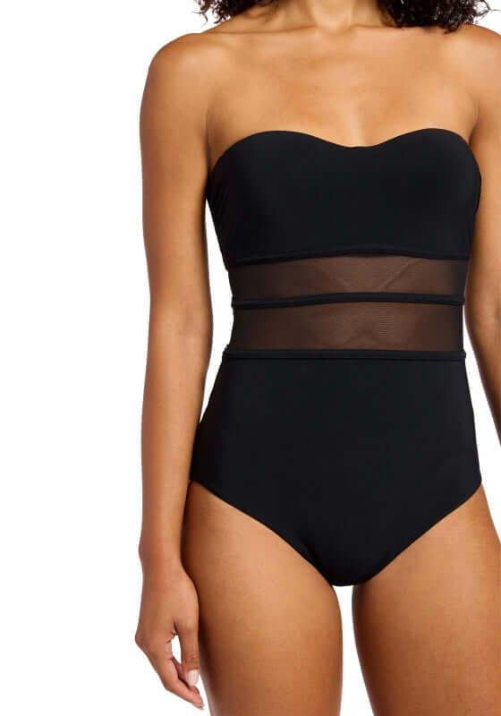 jets swimwear, black mesh bandeau designer swimsuit