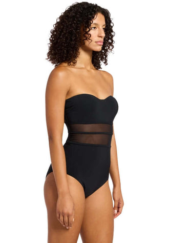 jets swimwear, black mesh bandeau designer swimsuit