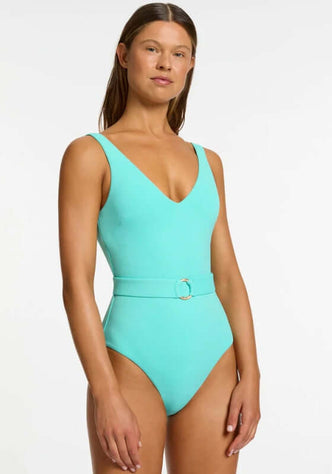 jets blue belted swimsuit