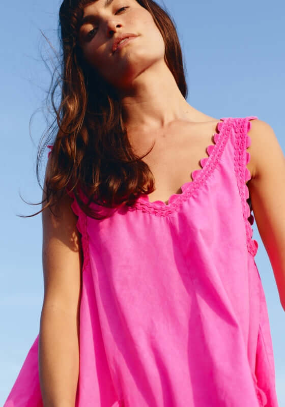 Poplin Low Back Dress Indian Pink