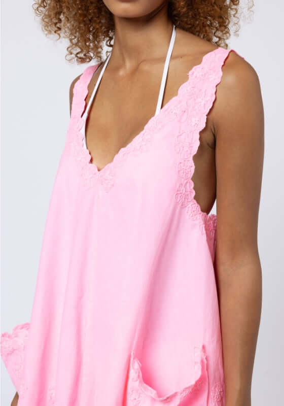 Poplin Low Back Dress Pink Grapefruit