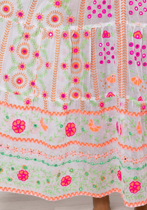 Mexican Embroidered V Neck Maxi Dress