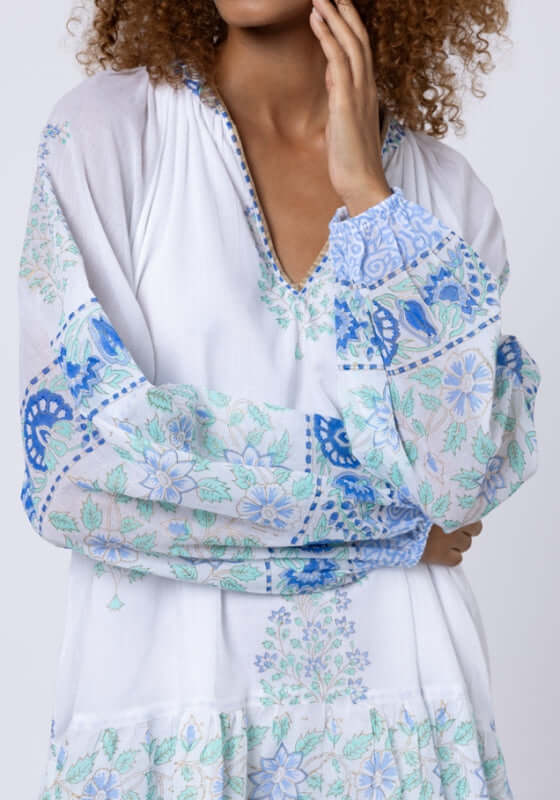 Paisley Print Frill Dress Periwinkle