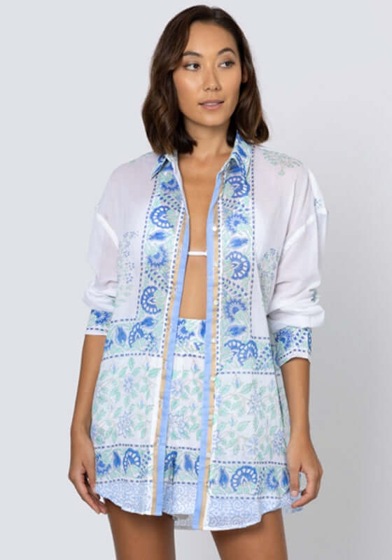 Paisley Block Print Shirt Periwinkle