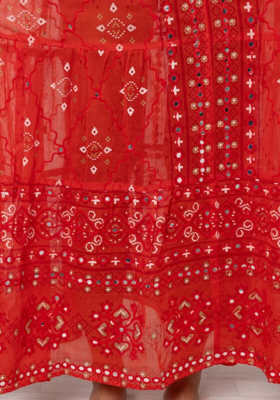 Red V Neck Mosaic Maxi Dress