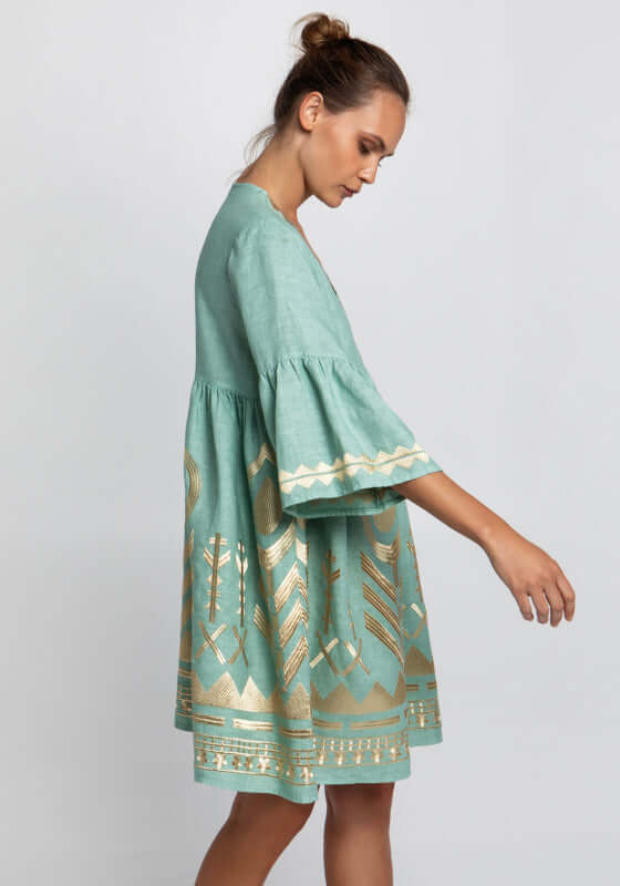 Feather Short Kaftan Green