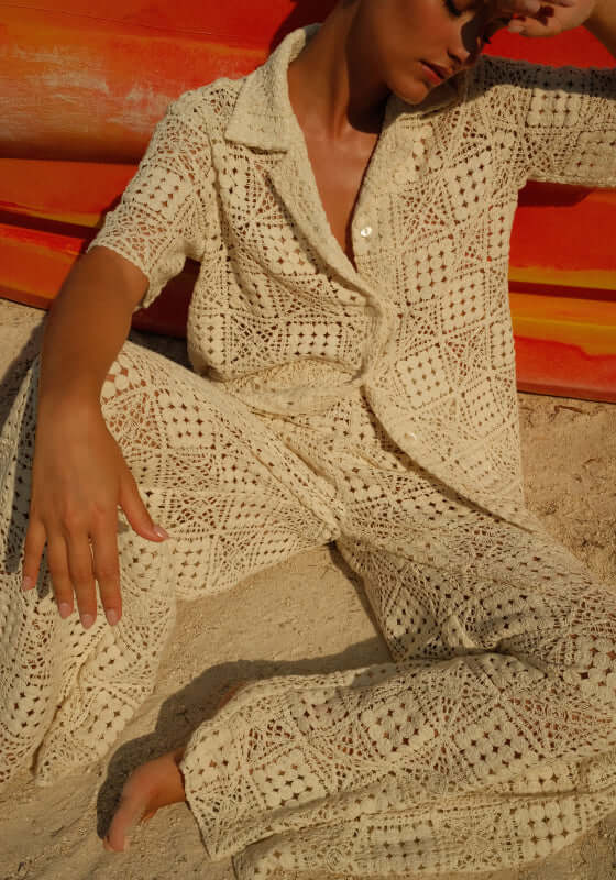 Crochet Beach Trousers Ecru