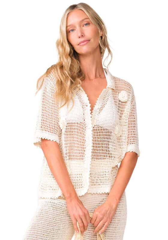 Flower Crochet Top Ivory