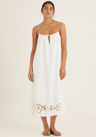 Embroidered Midi Dress Gardenia