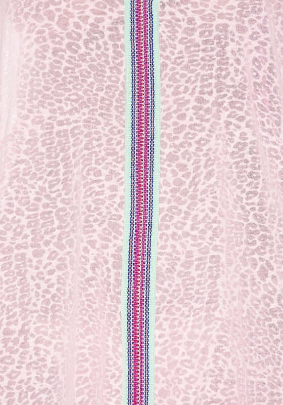 Cheetah Maxi Sundress Light Pink by Pitusa showing semi-sheer fabric and embroidered panel detail in vibrant colors.