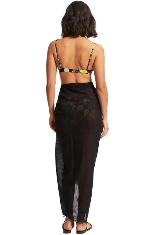 Textured Wrap Sarong Black