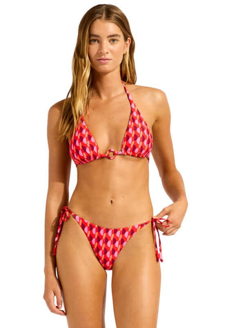Sorrento Flame Triangle Bikini by Seafolly featuring reversible triangle top with ring detail and side-tie bottoms.