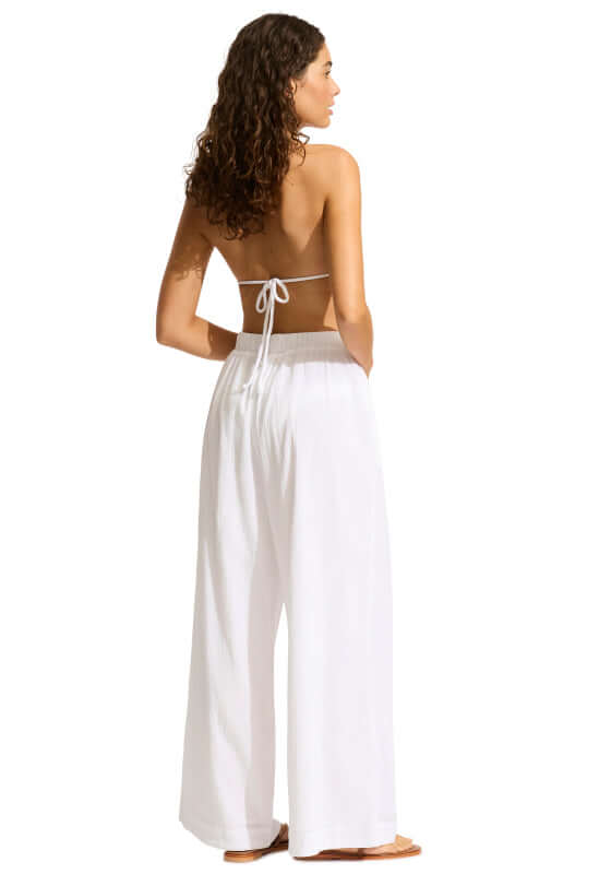 Crinkle Beach Trousers White