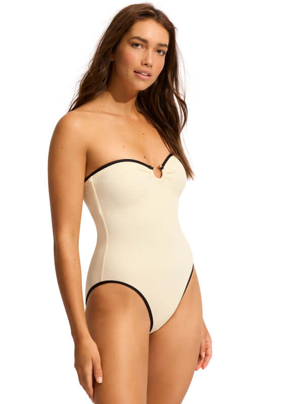 Beach Bound Ring Front Bandeau Swimsuit Ecru