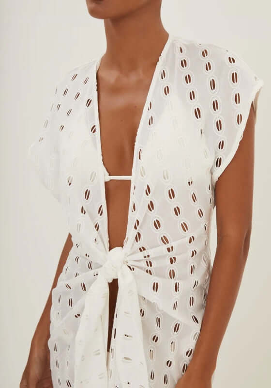 Eyelet Sasha Long Cover Up Off White
