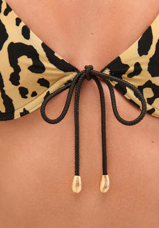 Mila Triangle Bikini Top Buzzy by Vix Swimwear showing the back tie detail with black and gold pattern.