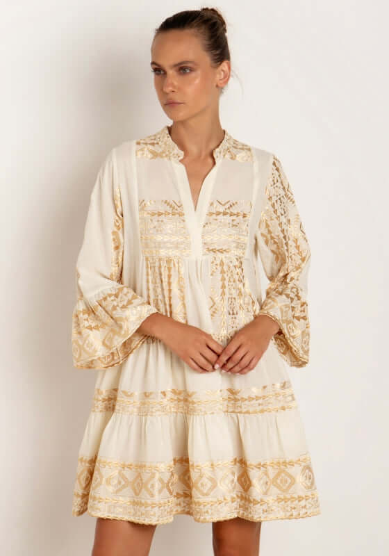 Greek Archaic Kori Triangle Embroidered Dress