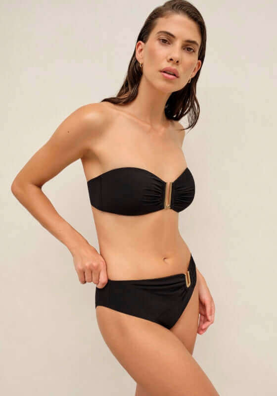 Jetset Bandeau Bikini Black by Jets, featuring a bandeau top with U bar detail and matching bottom for a stylish poolside look.