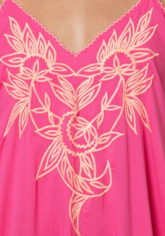 Embroidered Midi Dress Fuchsia