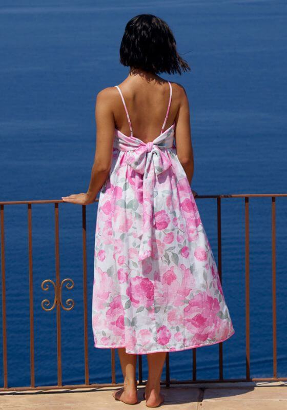 Peony Print Tie Back Dress Pink