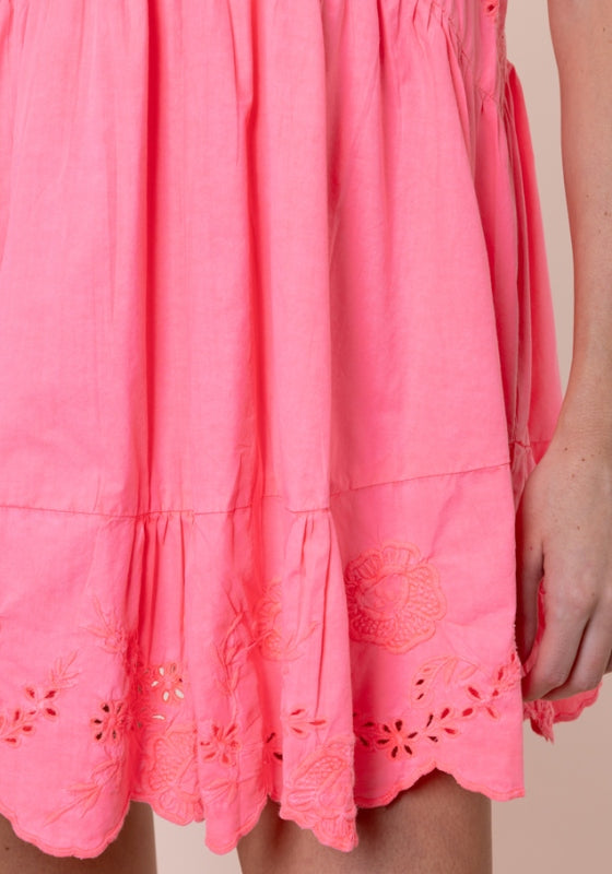 Poplin V Neck Mini Dress Watermelon