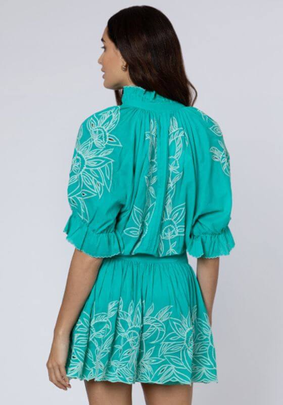 Blouson Embroidered Dress Jade