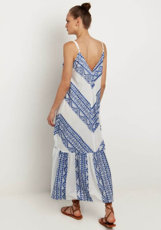Strappy Embroidered Maxi Dress Blue