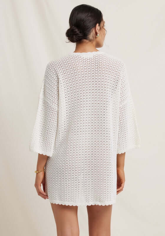 Pointelle Kaftan by Peony, showcasing the back view with delicate pointelle detailing in a breezy style.
