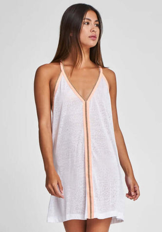 Cheetah Mini Beach Dress White by Pitusa, featuring a semi-sheer fabric and stylish neckline with vibrant embroidered details.