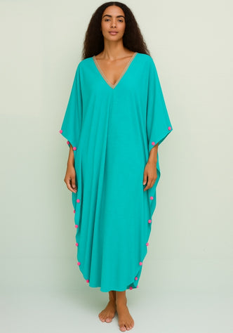Colour Block Pom Pom Kaftan Teal