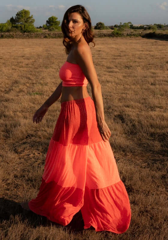 Colour Block Palazzo Pants Strawberry