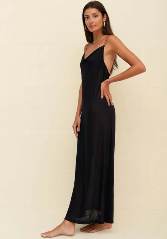 Cowl Neck Slip Dress Black