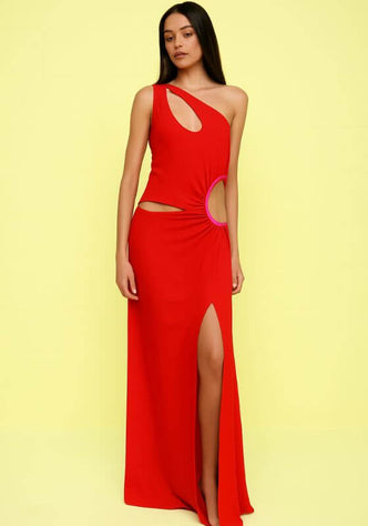 Isla Cut Out Dress Red by Pitusa featuring chic cutouts and a flattering silhouette, perfect for stylish occasions.