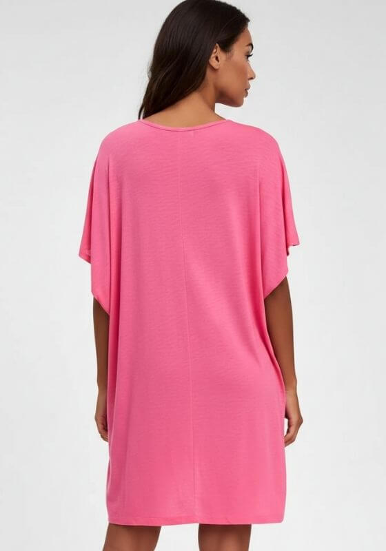 Back view of Pima Mini Abaya Hot Pink by Pitusa, showcasing soft jersey fabric and relaxed fit, perfect for beachwear.