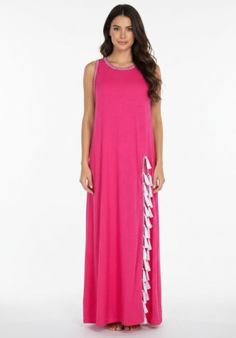 Tassel Slit Dress Fuchsia