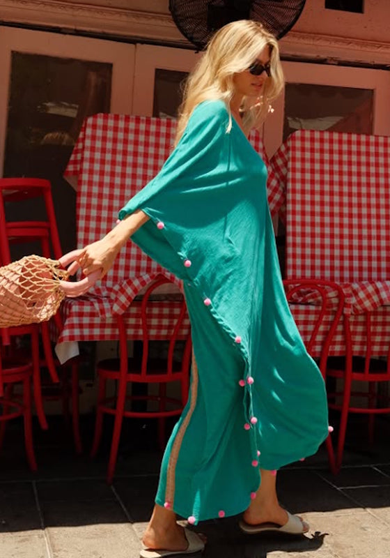 Colour Block Pom Pom Kaftan Teal