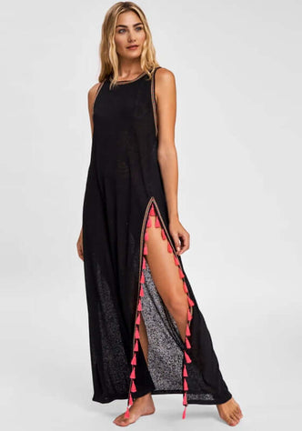 Tassel Slit Dress Black