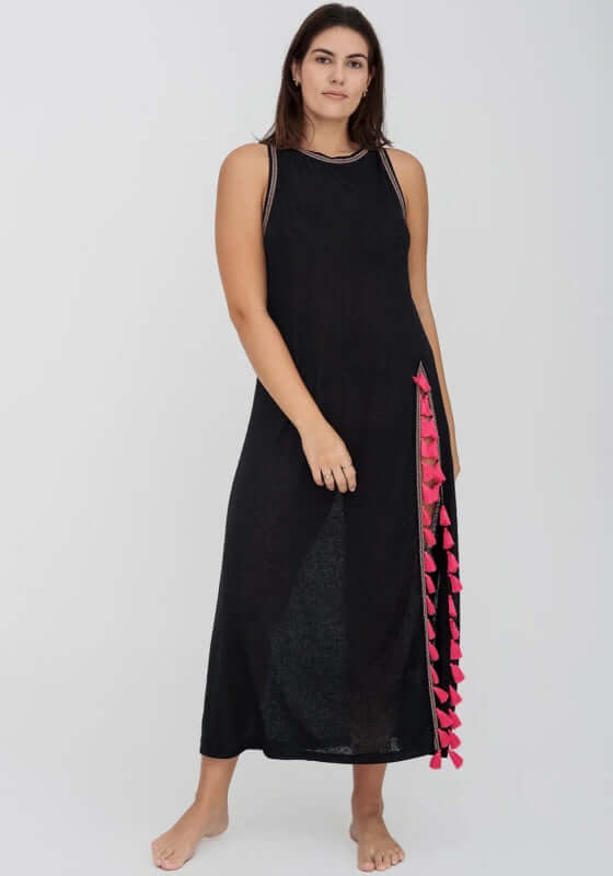 Tassel Slit Dress Black