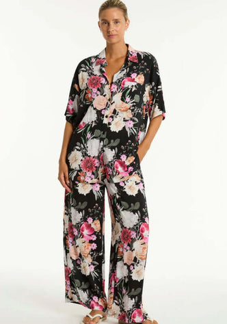 sea level black floral beach pant
