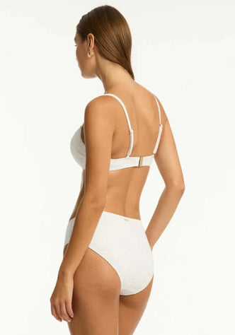De Soleil Balconette Bikini White by Sea Level, back view showcasing adjustable straps and secure butterfly back clip.
