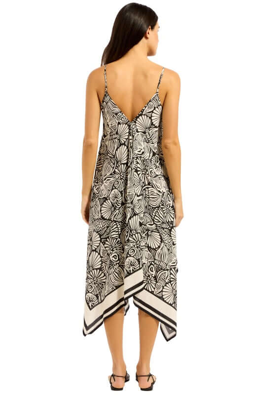 C Shells Scarf Dress by Seafolly, back view showcasing shell-inspired print and flowing silhouette.