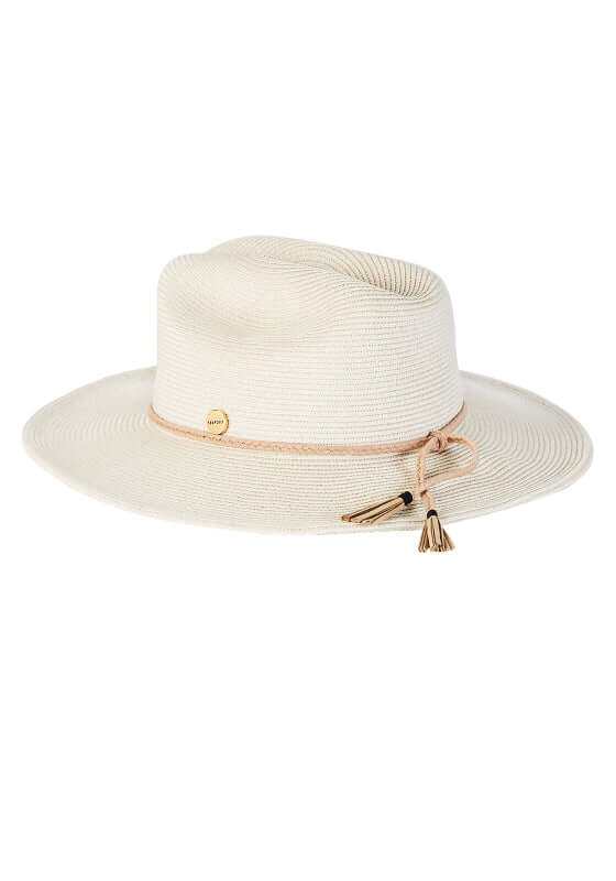 Coyote beach hat in natural with tassel detail and adjustable tie from Seafolly, perfect for summer adventures.