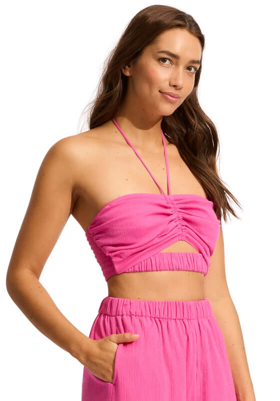 Seafolly Crinkle Crop Top Hot Pink