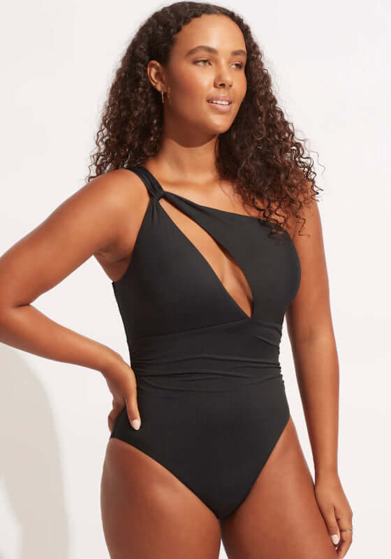 One Shoulder Cut Out Swimsuit Black